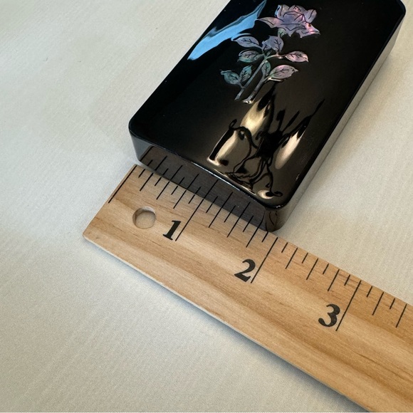 Vintage Black Lacquer Abalone Inlaid Lid Jewelry Trinket Box - Picture 9 of 15